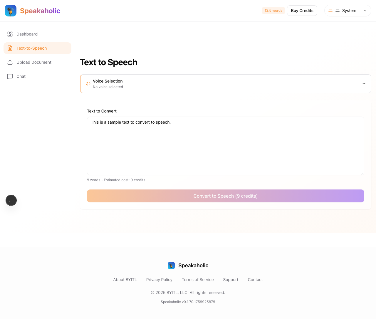 Voice selector and settings