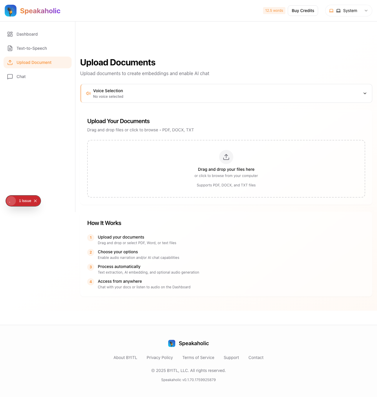 Upload documents UI